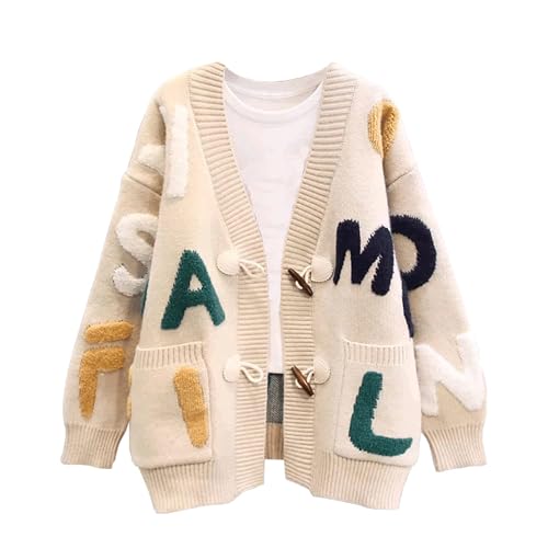 Unisex Letter Embroidery Sweater V Neck Vintage Fashion Casual Knit Jumper Kawaii Cardigan Loose Knitted Sweaters