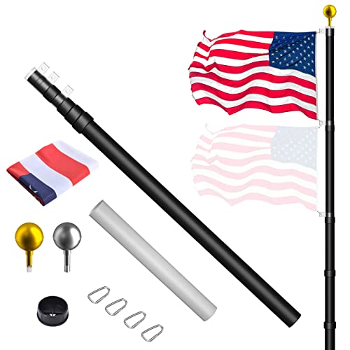 Wphold 20Ft Telescopic Flag Pole Kit, Extra Thick Telescoping Flag Poles, Black Heavy Duty Flag Poles For Outside House Inground With 3X5 American Flag, Flagpole For Yard, Residential #TOP2