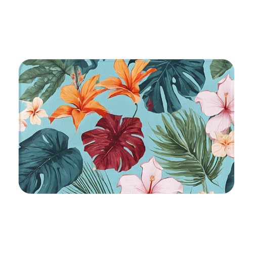 Hojas Tropicales Y Flores Print Living Room Bathroom Kitchen Anti Slip and Absorbent Carpet, Indoor Entrance Door Muddy Floor Mat, Ultra Soft Washable Carpet 21x31.5 Inches