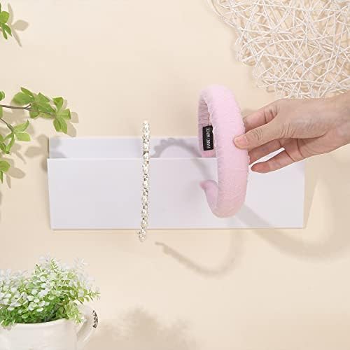 PandaHall 2PCS Headband Holder,30 CM/12 Inch Acrylic Headbands Ears Display Stand Hair Accessory Storage Holder with Durable Adhesive Strip Back for Women Girl, Wall Door Cabinet, White
