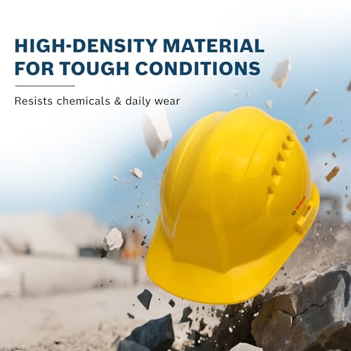 Image of BOSCH SH 610 R Yellow Safety Helmet | 8-Point Suspension | Plastic Suspension Non-Ventilated | High Strength HDPE Shell | Ratchet Type Adjustment | Adjustable Chin Strap | Comfortable | BIS Certified