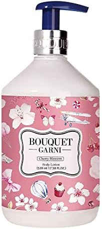 Bouquet Garni Body Lotion Cherry Blossom 17.6 Fl Oz - Long Lasting Deep Moisturizing Scented Lotion - Calming Ingredients Lotus Flower Extract - Shea Butter Rich in Vitamin A, C, E Non Sticky Texture
