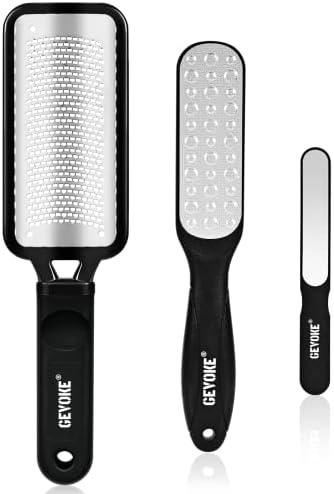 Gevoke Foot File Callus Remover for Feet 3 Pcs - Surgical Grade Stainless Steel Foot Rasp - Heel Scraper & in Shower Foot Scrubber Dead Skin Remover, Foot Scraper for Dead Skin, Cracked Heels