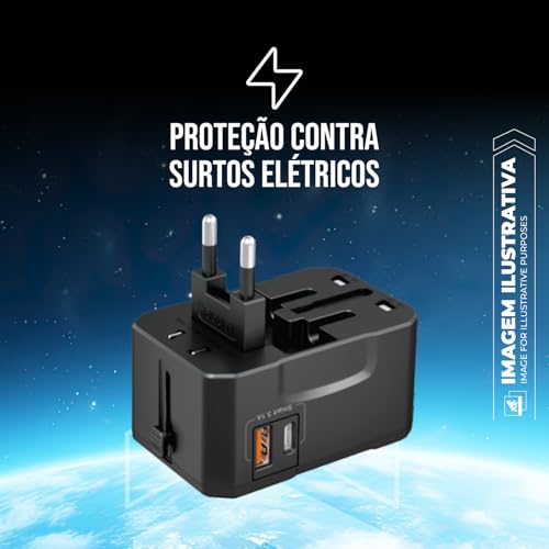Gshield Adaptador Universal de Tomada para Viagem Internacional e Carregador Turbo Power Delivery co