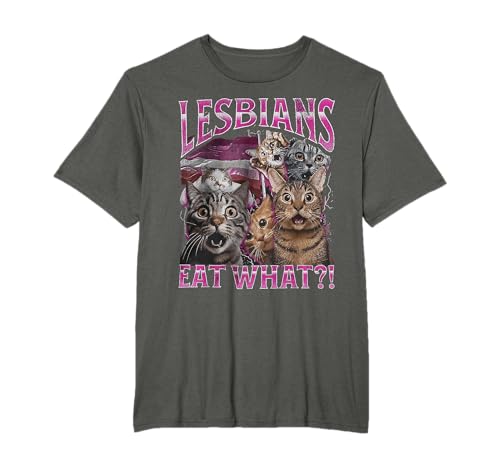 Lesbianas Comen ¿Qué? Meme Divertido Gato Arco Iris Orgullo Gay LGBT Camiseta
