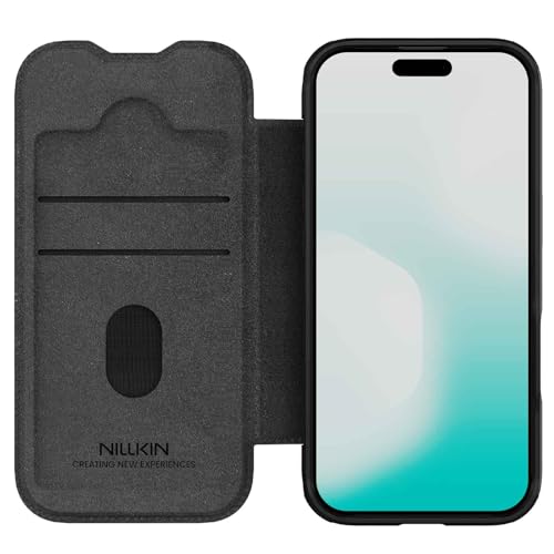 Image of PRITO Nilkin Wallet Flip Case for iPhone 17 with Card Slot and Camera Slider, PU Leather Case Cover, All-Around Protection (Black, iPhone 17)