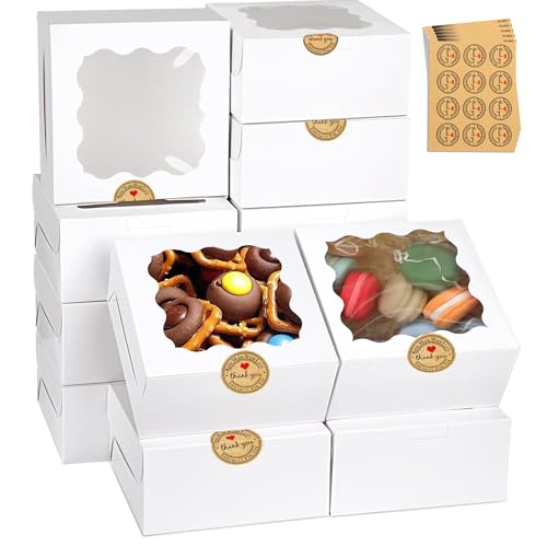 Listado de Pastel de carton del mes. 48 FLOVAZO 60 Cajas para Postres con Ventana, Cajas Blancas Individuales para Magdalenas, Galletas, Pasteles, Postres de Boda, 10x10x6.7cm, Caja Portátil para Regalo y Empaque de...