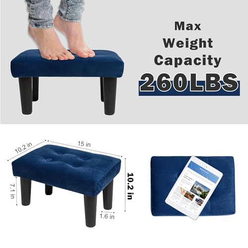 Image of CAROLMADE Ottoman Foot Rest, Velvet Small Ottoman Foot Stool with Legs Modern Footstool Ottomans for Living Room Entryway Office, (Velvet-Blue)