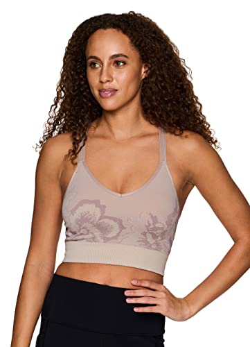 Rbx Women's Low/Medium Impact Seamless Floral Sports Bra Jacquard Floral Taupe L #TOP14