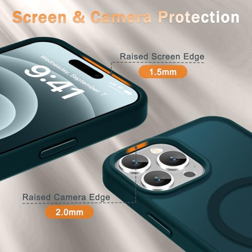 Image of YENAPOON for iPhone 14 Pro Max Case, Matte Magnetic Phone Cover [with 1 Screen Protector] [Support for MagSafe] [Shockproof Military Grade Protection] Translucent Frosted Back, Blue