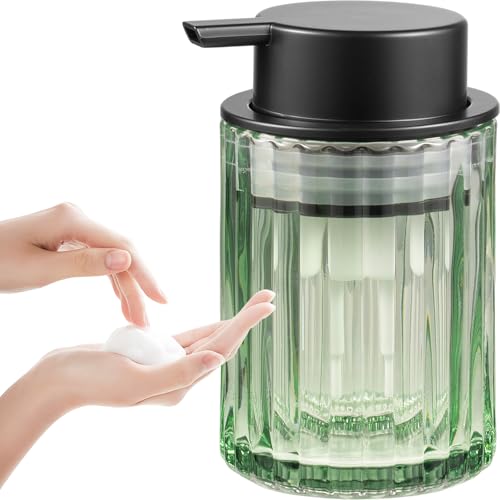 Amolliar Foaming Soap Dispenser 8OZ Green Glass Soap Dispenser with Plastic Pump Refillable Hand Soap Dispenser for Bathroom Kitchen Shower Lotion Dish Soap Dispenser Home Decor Black 1 Pack