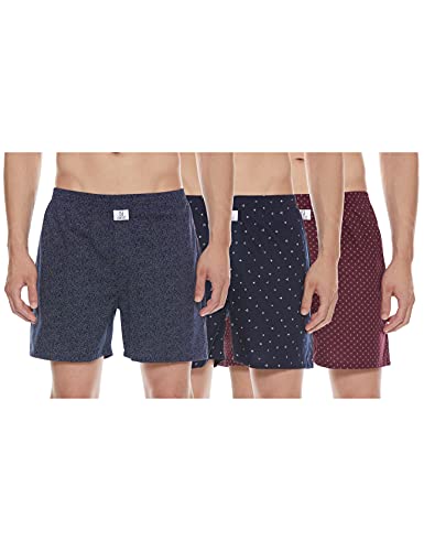 Image of Longies Pure Cotton Men Printed Boxers Pack of 3 Regular Shorts (LGBOXPO3V003 Blue,Navy,Maroon3272 M)