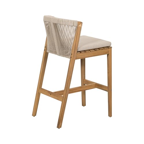 Christopher Knight Home Cuz Patio Barstool Set of 2, Outdoor Counter Height Stool with Sturdy Acacia Wood Frame and Rope Backrest, Bar Stool with Seat Cushion for Backyard Garden, Beige + Teak by Christopher Knight Home - Image 7