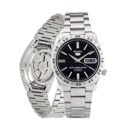 SEIKO Relógio automático masculino coleção 5-7S - com calendário de dia/data, ponteiros luminosos, caixa e pulseira de aço inoxidável, Preto - SNKE01, Moderno