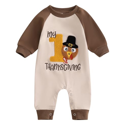 Image of Gaono My First Thanksgiving Baby Boy Outfit Turkey Long Sleeve Romper Jumpsuit Playsuit Newborn Fall Winter Clothes