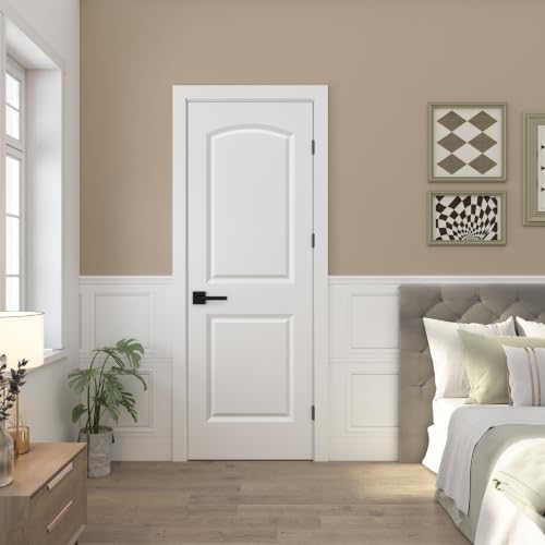 Image of BARNSMITH 28x80 in Raised 2-Panel Arch Top White Primed Interior Door Panel | Smooth Classic Paintable Hollow Core Interior Door Slab, for Swing, Pocket, Sliding Door, Durable and Lightweight
