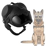 Tactical Dog Helmet with Goggles 2-in-1 Pet Motorcycle Headgear for Medium Large Dogs with Ear Holes for Everyday Carry Use(Black)