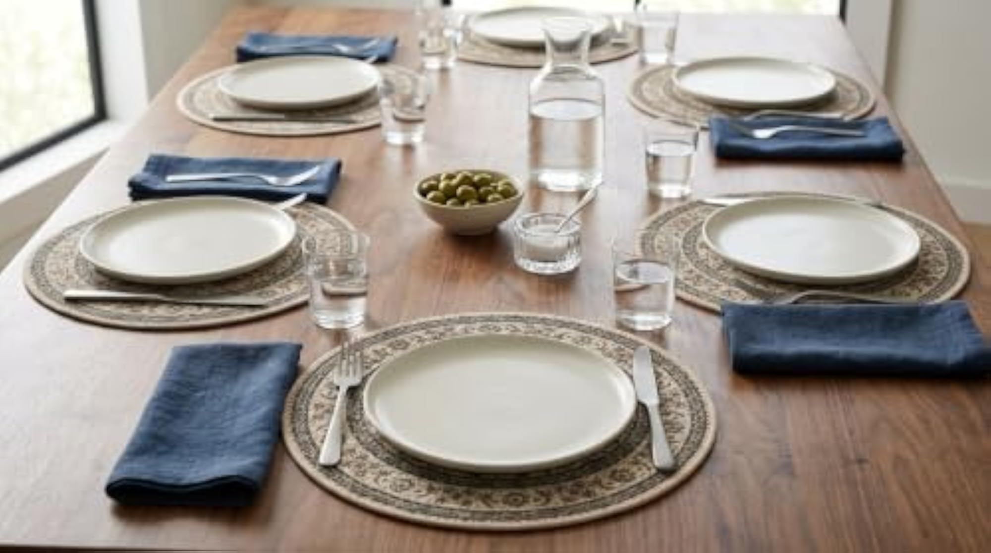 Printed Round Placemats Set of 6, Beige