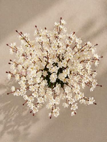 Image of ARTSY Artificial Flowers Bunch for Decoration Cherry Blossom, Ideal for vase, Home, Office Decor, Gifts, Craft, Without vase, White, Combo, 2 Piece, 55 cm Height,Polyester |