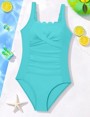 Image of Shallmu Girls Swimsuit Color Block Adjustable Straps One Piece Summer Bathing Suit for Girls 9-16 Years