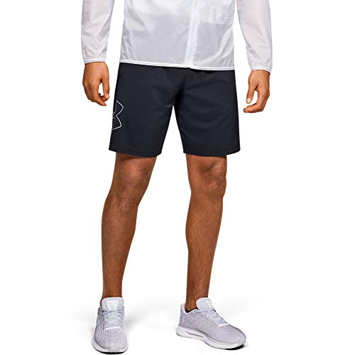 Under Armour Men's Qualifier SpeedPocket 9-Inch Linerless Shorts , Black (001)/Halo Gray , Large