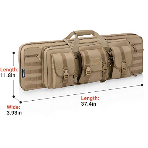 HUNTSEN Tactical Double Long Rifle Pistol Gun Bag Firearm Transportation Case Double Rifle Bag Outdoor Tactical Carbine Cases Water Dust Resistant Long Gun Case Bag