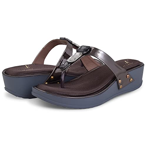 Image of XE Looks Women's Fashion Wedges | Stylish & Trendy Metallic Sandals with Stone Details | Comfortable Cushioned Footbed & Lightweight Design Wedges For Girls & Women UK-7