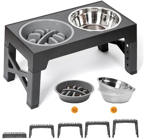 Foreyy Adjustable Elevated Dog Bowls with 2 Stainless Steel Bowls...