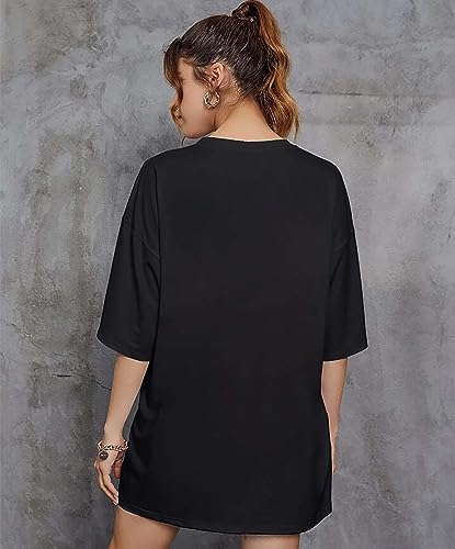 Image of London Hills Women's Casual Printed Round Neck Oversized Longline Drop Shoulder Boho Style T-Shirt