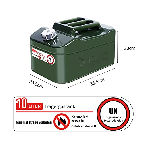 Miniatura 5 de Latierra Bidón De Gasolina De 10 L De Metal, Bidón De Combustible Con Boquilla Flexible, Homologación Un, Para Gasolina Y Diésel, Color Verde
