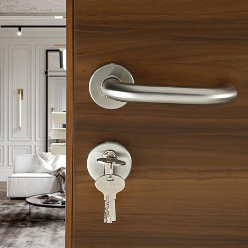 Image of LAPO Mortise Door Lock for Home Main Door & Bedroom with Handle, Heavy-Duty 70mm Cylinder, 50x85mm Body, 3 Brass Keys, Left-Right Fit 30-50mm Door Home Office Hotel | Matt Finish | CMH-6T