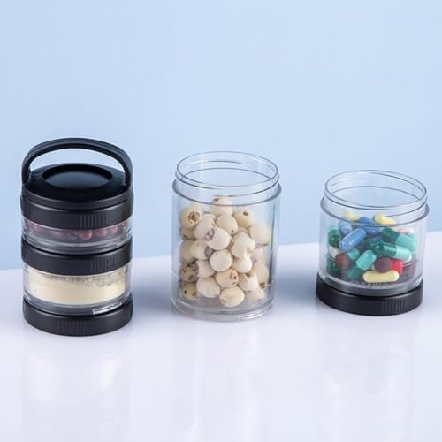 Image of Plastic Portable Stackable Snack Container Twist Lock Storage Jars Food Storage Containers for Formula Snacks Protein Powder Drinks and Portion Control, 4pcs Scale Jar In 1 Set, Black