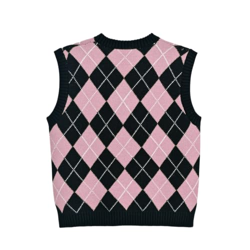 Image of Women's Sweater Vest,Y2K Sleeveless Pattern Preppy Style Knitted Crop Tank Top for Girl