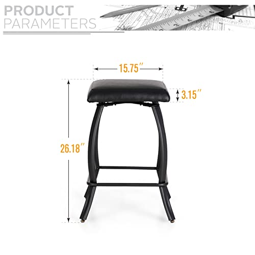 Sophia & William 26" Swivel Bar Stools Counter Height Square Bar Stools Set Of 2,Lantern Leg Backless Bar Stool With Footrest, Upholstered Swivel Leather Seat Counter Stools,300Lbs,Black #TOP1