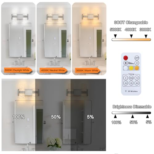Image of Modern Brushed Nickel 2 Lights Bathroom Vanity Light, LED Bathroom Light Fixtures Over Mirror, Dimmable Acrylic Wall Lighting Fixtures, Hardwired Wall Light(H9.25in, L13.78in)