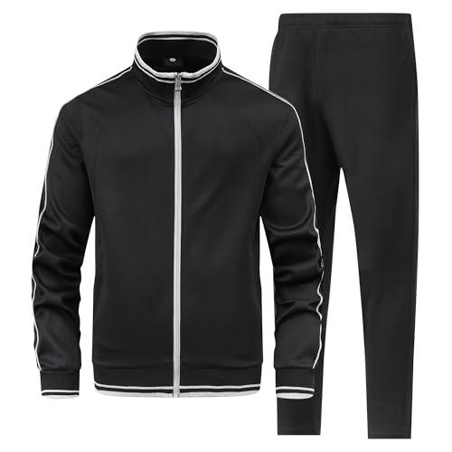 Men's 2 Pieces Athletic Tracksuit Full-Zip Workout Sweatsuit with Active Jackets and Pants2