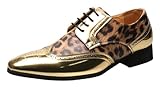 Mens Oxfords Formal Dress Leopard Texture Wingtip Derby Glossy Leather Shoes for Men Fashion Wedding Prom Modern Shoes Business Casual Tuxedo Luxury Shoes Gold 11 US