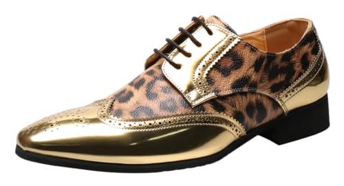 Mens Oxfords Formal Dress Leopard Texture Wingtip Derby Glossy Leather Shoes for Men Fashion Wedding Prom Modern Shoes Business Casual Tuxedo Luxury Shoes