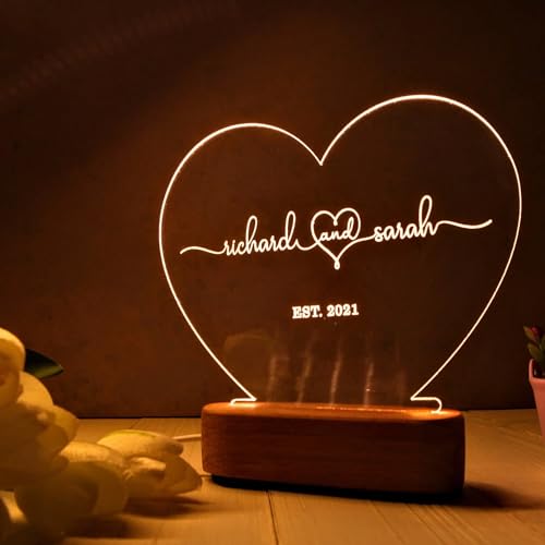 Image of Customized Photo Led Light With Adapter Frame for Couples | Personalized Picture Frame Wooden Stand | Custom Gift | Romantic Anniversary, Wedding, Birthday valentine's day for Gift Him or Her (Heart Lamp)