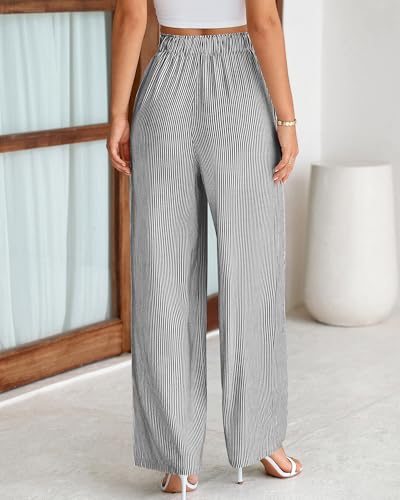 Image of BTFBM Pants for Women 2026 Spring Clothes Striped High Waist Tie Knot Dressy Casual Wide Leg Palazzo Work Trousers Pants