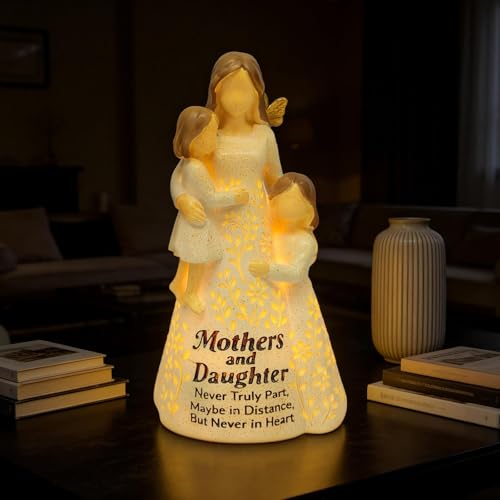 AlevaHive Mom and Two Daughters Figurine Light with Remote Control - Mothers Day Birthday Gifts for Mom from Daughter, Unique Sculpted Hand-Painted for Mama (No Batteries Included)
