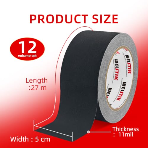 Image of WELSTIK 2 inch x 30 Yards Black Gaffers Tape 12 Pack - Bulk Professional Grade Gaffer Tape Multipack - Non-Reflective Heavy Duty Adhesion Cable Management Stage Tape for Commercial Studio & Floor