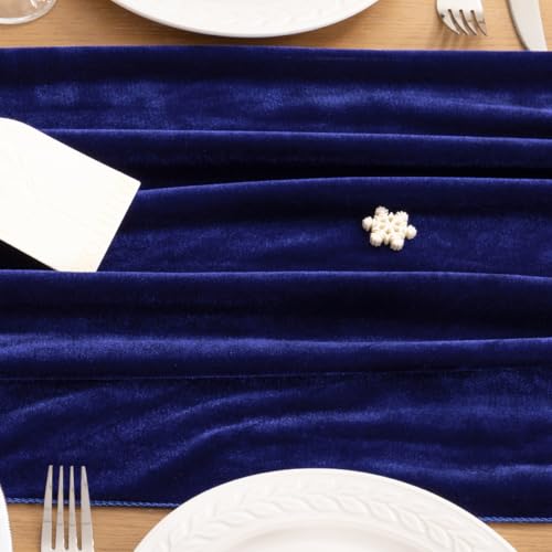 Image of MLMC Velvet Table Runner 10ft Luxury Velvet Fabric Elegant Table Decorations 20x120 Inches for Wedding Anniversary Romantic Dinner Holiday Kitchen and Dining Table Decor, Royal Blue