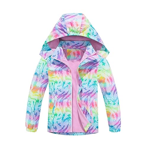 Thick Fleece Jacket for Girls Hooded Windproof Print Zip Raincoat Kids Warm 𝗪aterproof Outerwear with Pocket