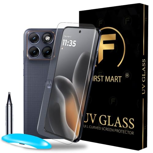 Image of FIRST MART UV Tempered Glass for Motorola Edge 70 Fusion, 9H Full-Glue Curved Screen Protector, HD Clear, Fingerprint Compatible Easy Installation | Crystal Clear