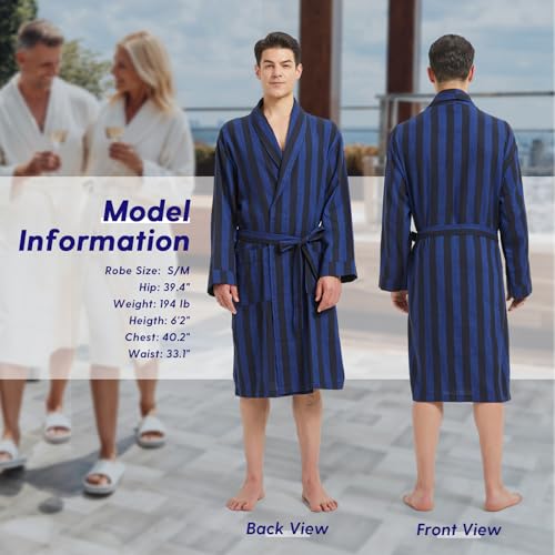 Image of FashGudim Mens Buffalo Plaid Cotton Robe Lightweight Bathrobe Shawl Collar Kimono Sleepwear Loungewear House Robes