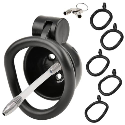 BDSMJOY Male Chastity Device Cock Cage with Hollow Urethra Dilator, Sex Toys Chastity Cage Cock Cage Penis Cage, Adult Sex Toy BDSM Bondage for Man Penis Exercise (Black)