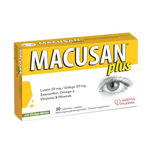Macusan® Plus - Augenvitamine zur Behandlung von AMD - Makula-Unterstützung durch verstärkte Lutein und Zeaxanthin Formel - Zum Erhalt der normalen Sehkraft (30 Tabletten)