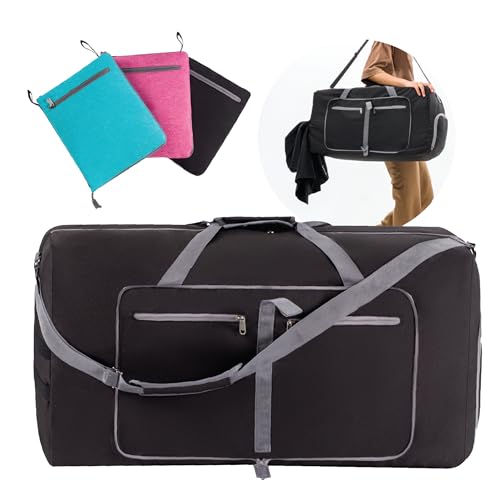 Sac polochon de voyage noir en toile imperméable pour week-end
