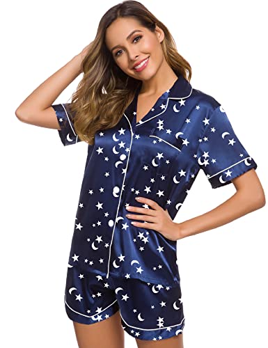 Image of SWOMOG Pajamas Set Short Sleeve Sleepwear Womens Button Down Nightwear Soft Pj Lounge Sets